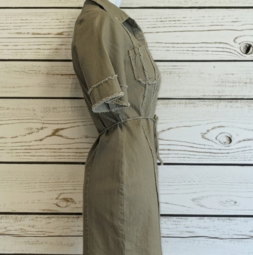 NWOT LENA Olive Utility Shirt Dress with Tie Waist - Picture 4 of 6